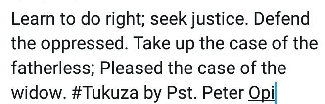 kikithablogger's tweet photo. Isaiah 1:17
By Pst. Peter Opi #Tukuza #ThisLoveByYungthrills #Engage14 #USOpen #TeamGNL #GospelSunday @kubambaradio @SPUKenya #TeamSPU https://t.co/kI0wb6SG33