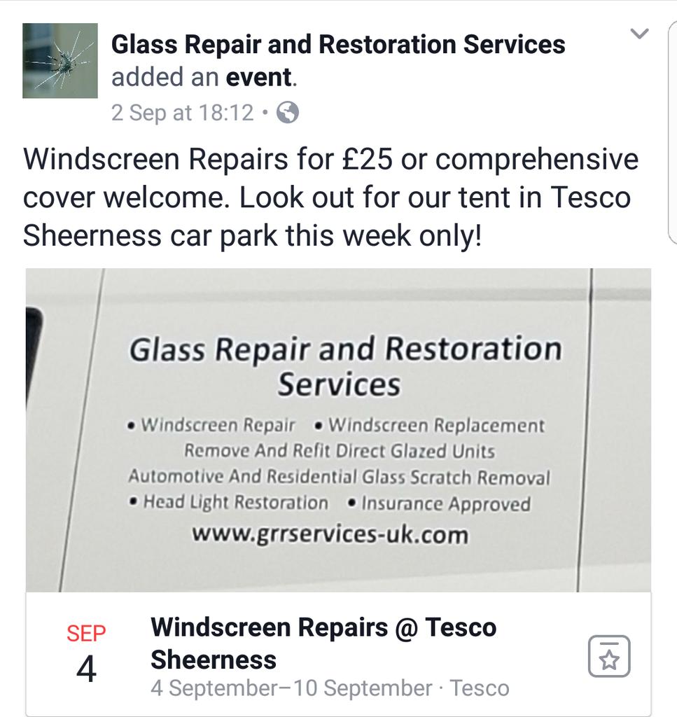 GRRSsoutheast's tweet photo. We're @ Tesco #sheerness car park tomorrow for one week only! #Windscreen  #headlightrestoration #kent #kentbusiness https://t.co/PXuetNhtHc
