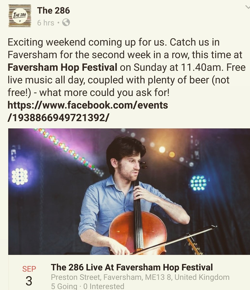 Heading to <a href="/HopFestival/">Hop Festival</a> today? Classical meets rock on the Masterbrew stage at 11.40am with us The 286. Come and say hello #Faversham