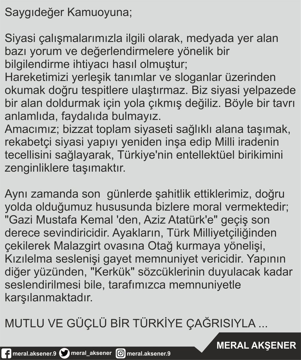 meral_aksener's tweet photo. Kamuoyuna duyuru.
MUTLU VE GÜÇLÜ BİR TÜRKİYE ÇAĞRISIYLA ... https://t.co/6fGimiunPd