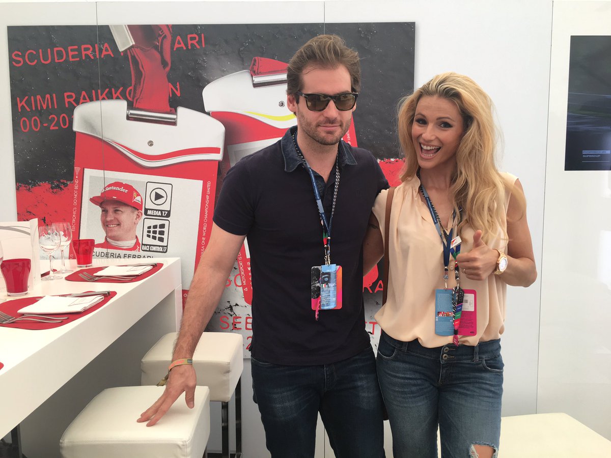 ScuderiaFerrari's tweet photo. Tomaso Trussardi and Michelle Hunziker guests at the Ferrari Formula 1 Club #ItalianGP https://t.co/V1i6dNpszF