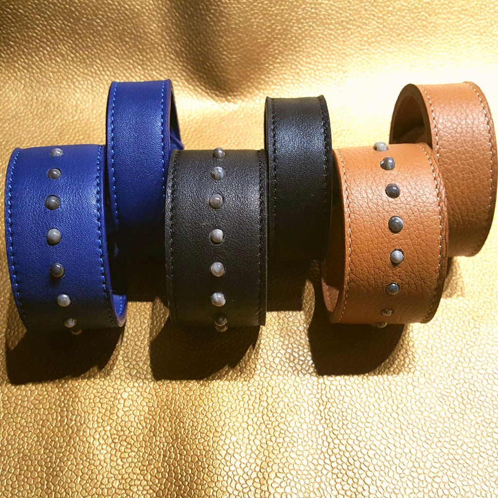 SacFustel's tweet photo. #Bracelets en #cuir, #faitmain . L un avec #perles #grises incrustées et l autre plus #sobre:  #bleu, #camel, #noir. #madeinFrance https://t.co/9Lw2tjB1CV