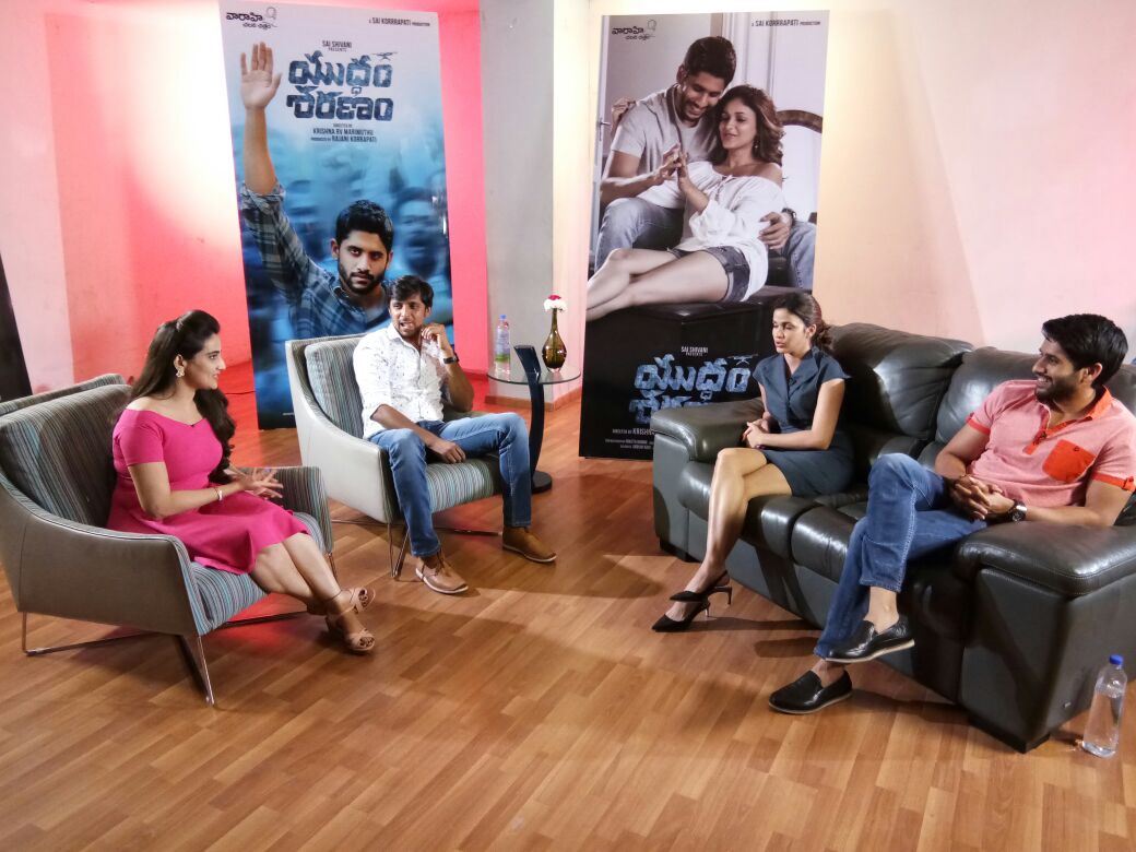 vamsikaka's tweet photo. Chay Akkineni, Lavanya Tripathi and Priyadarshi recording a fun interview now. #YuddhamSharanam https://t.co/yH5NvsXp5w