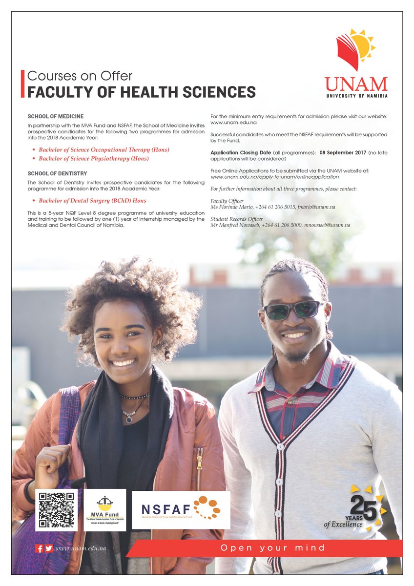 unam_na's tweet photo. In addition to Medicine &amp; Pharmacy courses already offered, UNAM is proud to announce the introduction of 3 new qualifications as from 2018 https://t.co/X58Wo40Pvr
