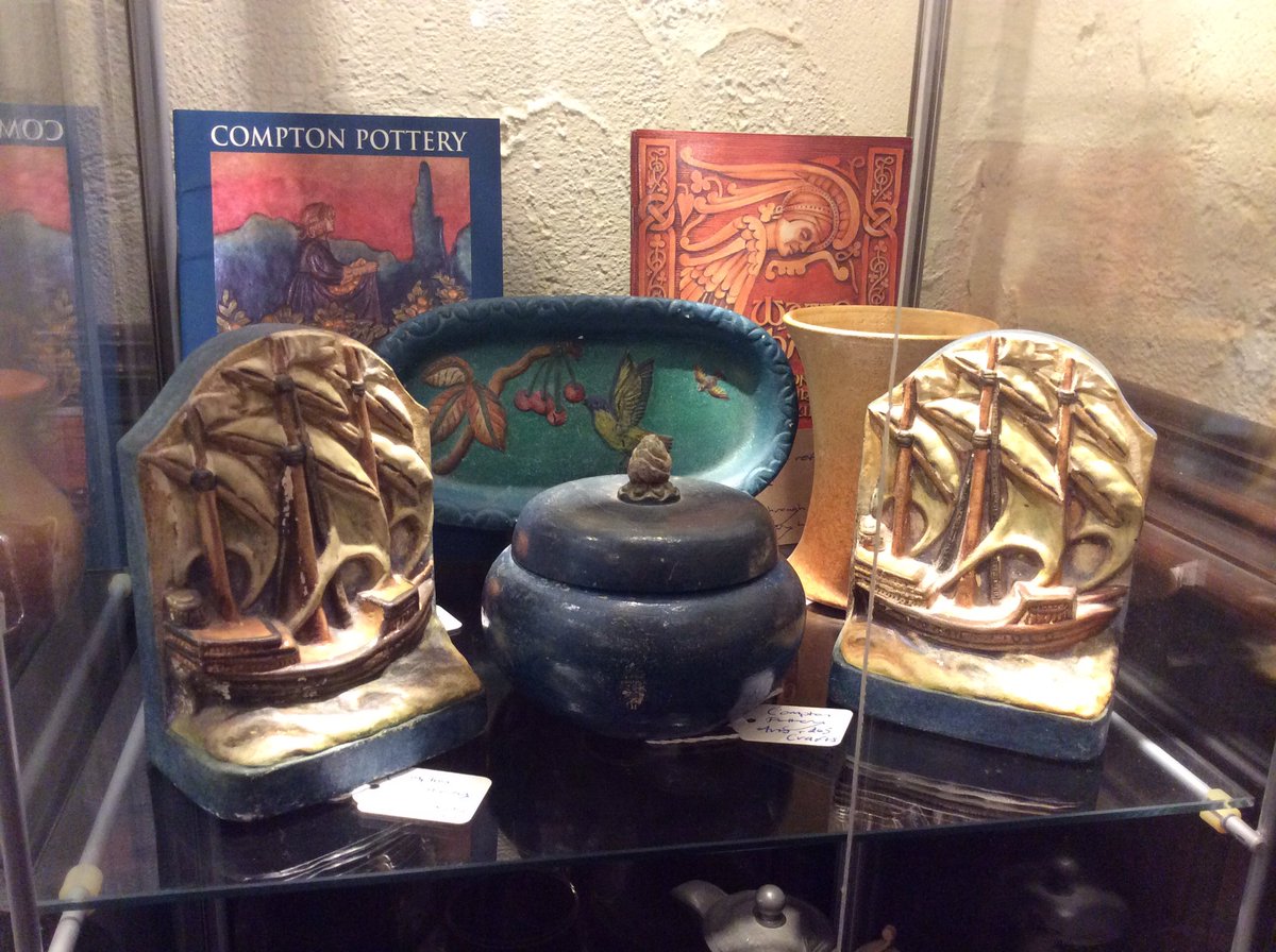 whitelioncentre's tweet photo. New cabinet with some lovely arts and crafts items. Some rare pieces. #comptonpottery #artsandcrafts https://t.co/yyq3Z65ToA