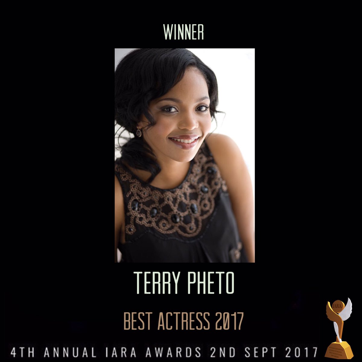 Congratulations <a href="/TerryPheto/">Terry Pheto</a> for reaching another international milestone by winning two awards at the <a href="/IARA_Awards/">IARA AWARDS</a> #IARA2017