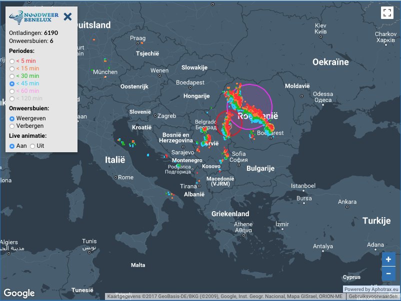 NoodweerBenelux's tweet image. Roemenië heeft op dit moment fors #onweer te pakken met een heuse #squalline. Kans op #windschade. Livemap noodweer.be/bliksem-in-det… #gewitter