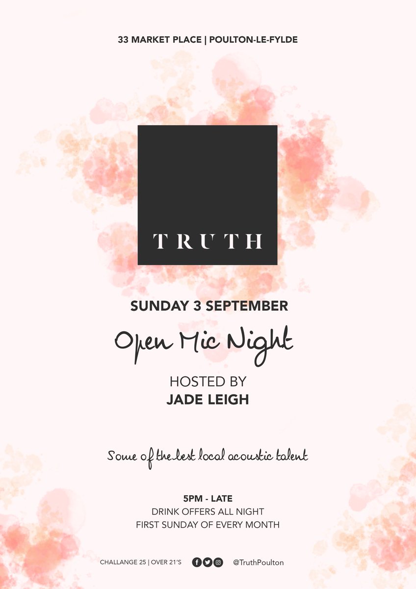 TruthPoulton's tweet photo. This evening we have @jadeleighmusic open mic event!! Plus Josh Trask leaving party!! https://t.co/R59An6CpW1