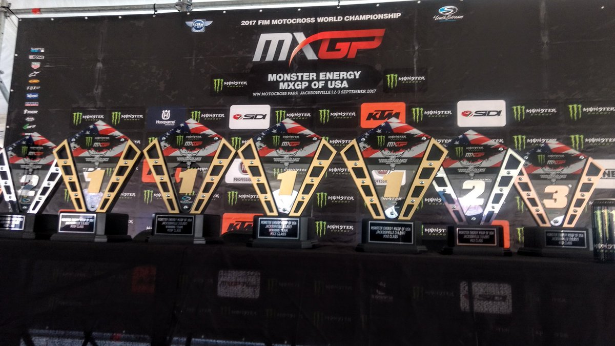 mxgp's tweet photo. Trophies for this weekend! Who do you think will be taking home some hardware? #MXGPUSA #MonsterEnergy https://t.co/9vOCK0fDXv