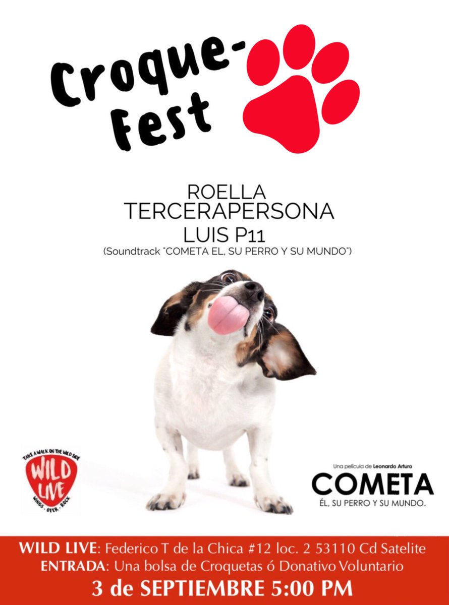 PersonaTercera's tweet photo. #Hoy! #CroqueFest #CdSatelite Concierto a Beneficio del Albergue "Corazones con Patitas" ๐พ @CdSatelite @PerritoWhisky https://t.co/QJajLxJDnH