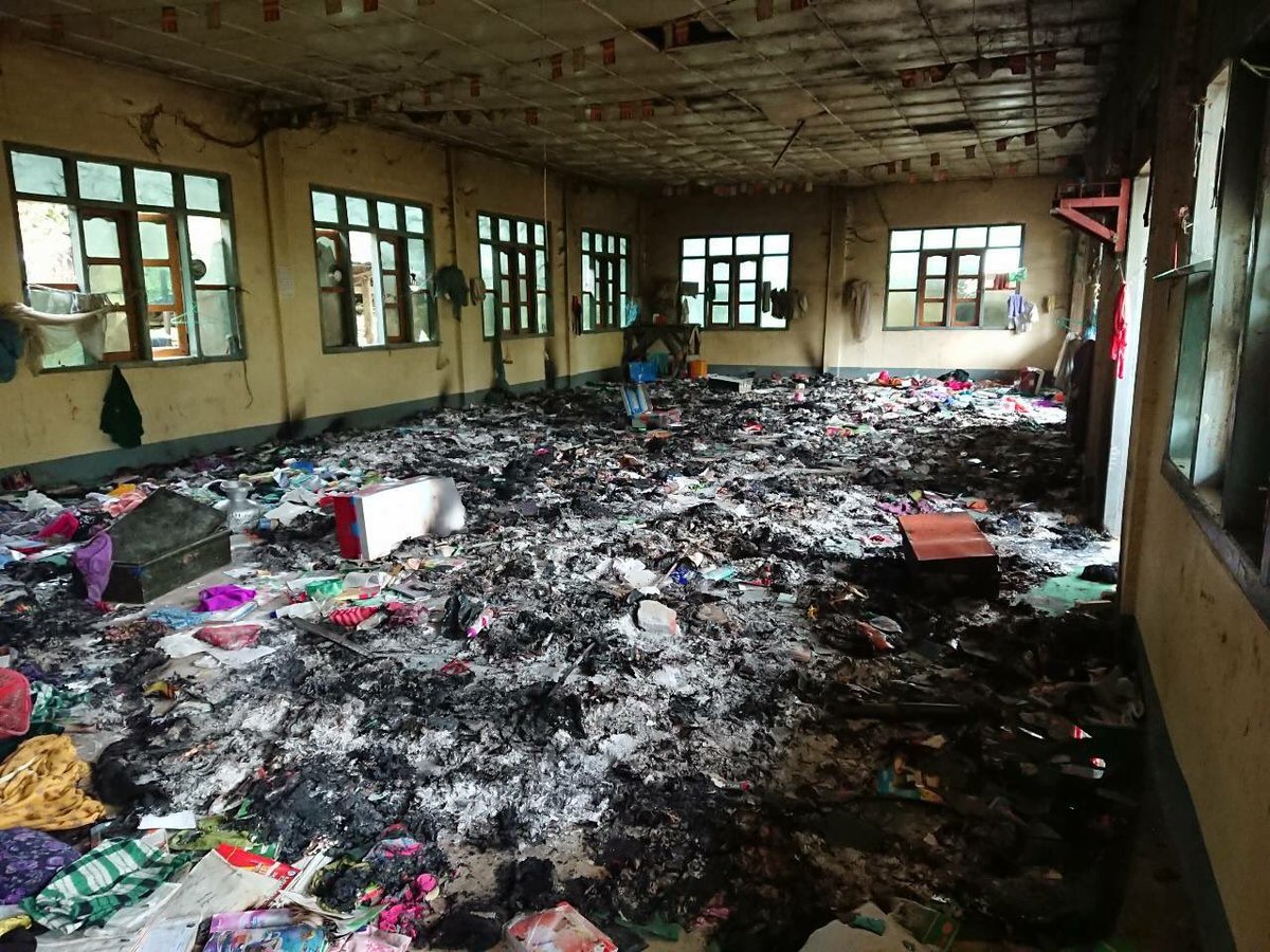 #ARSA extremist  terrorists set fire to monasteries, Buddha images, schools and houses in the villages where local ethnic people had left
