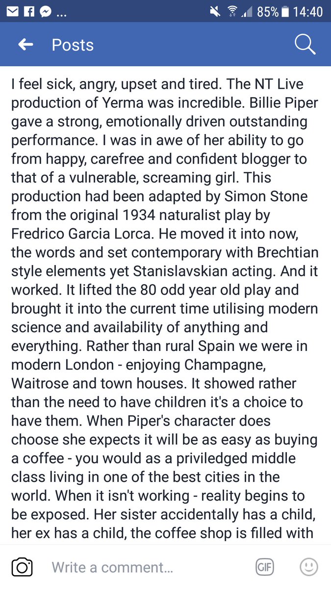 behappybes's tweet photo. My review of @NTLive  production of Yerma - seen today @showroomcinema. Thank you @billiepiper and Simon Stone #lovetheatre https://t.co/YJ3RUpzsV4