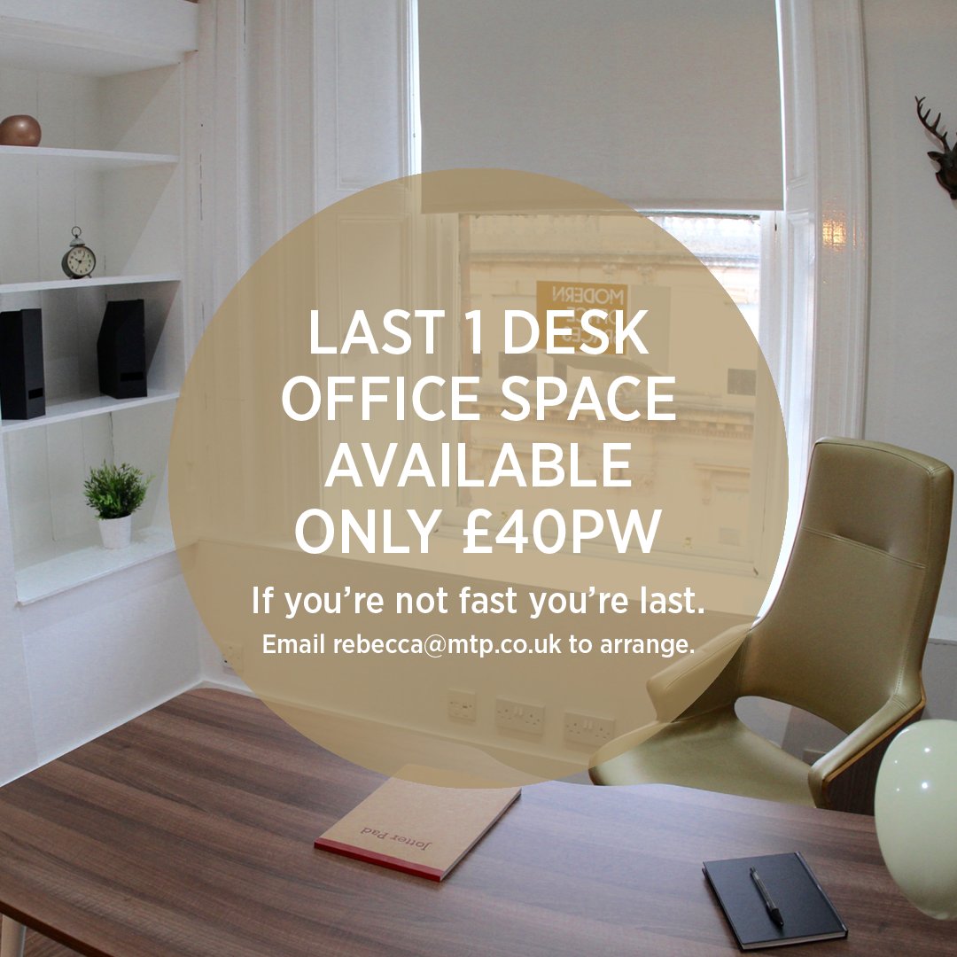 MOS_Glasgow's tweet photo. Available now: 1 desk office space only £40pw+vat. Take a tour and move in asap. #mosgasgow #smes #freelancer #smallbiz #availableoffice https://t.co/mN9zQ6Yh64