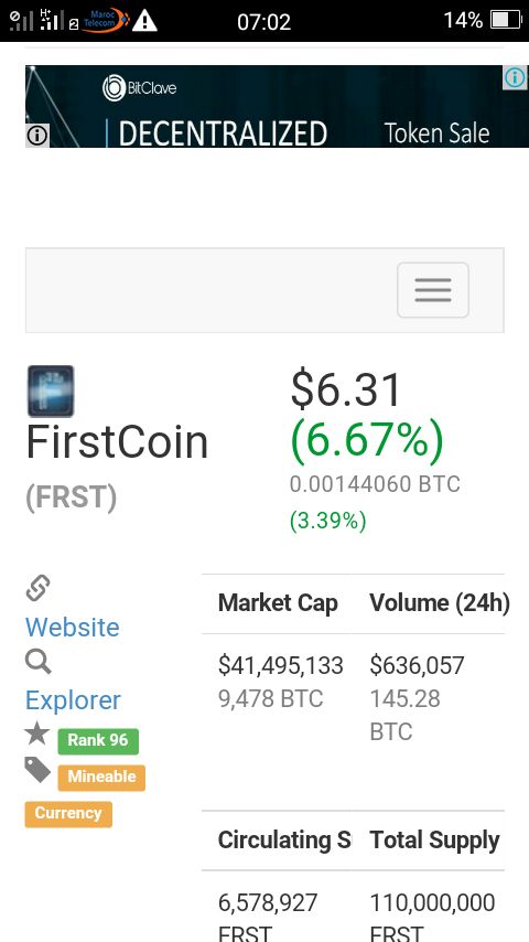 FirstcoinC's tweet image. ما هدا الفرستكوين في تصاعد قياسي في ضرف 6 أشهر وصل ألى 6.31 $ . هيا لنركب قطار الحرية المالية ولنغير عقلية الاب الفقير كلنا إلى القمة .