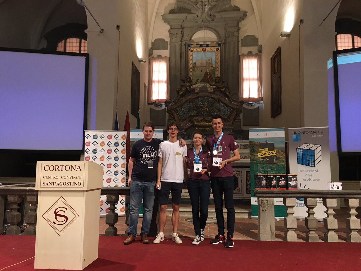 hackcortona's tweet photo. Congrats to our first runner-up: HandsOff!!🎉🎉 https://t.co/cwIAPa9eYt