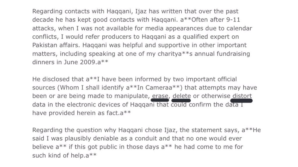 Mansoor Ijaz even met w/the Chief of ISI and SHOWED him how he stored his BlackBerry messages/emails between him and Haqqani.
