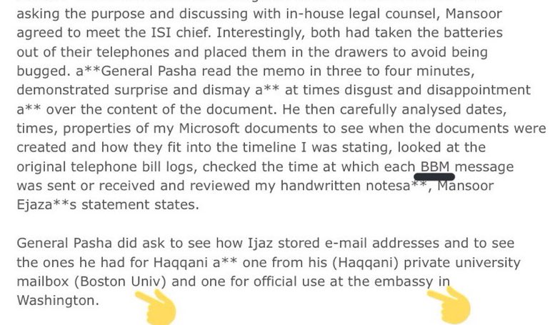 Mansoor Ijaz even met w/the Chief of ISI and SHOWED him how he stored his BlackBerry messages/emails between him and Haqqani.