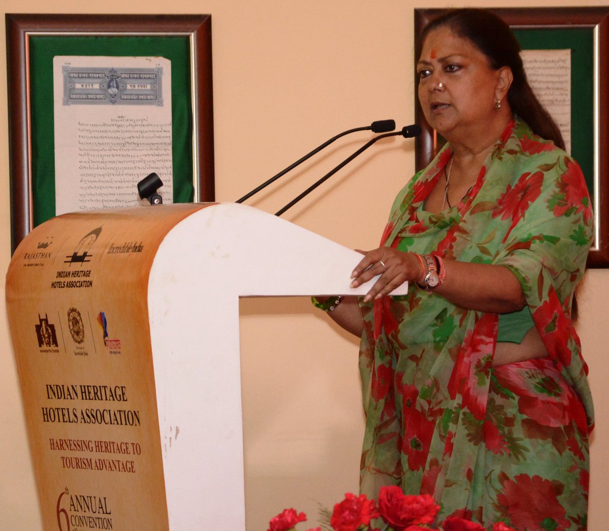 IHHA2017's tweet photo. Tourism will be the key economic driver says @VasundharaBJP at the 6th Annual Heritage Hotels Convention in Suryagarh, #Jaisalmer #ihha https://t.co/SE3gZe1KGR
