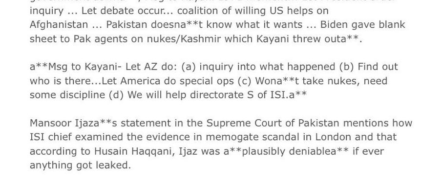 Same link^ Mansoor Ijaz was told by the Chief of ISI to claim "plausible deniability if anything got leaked"."Blank sheet" = "Blank check"