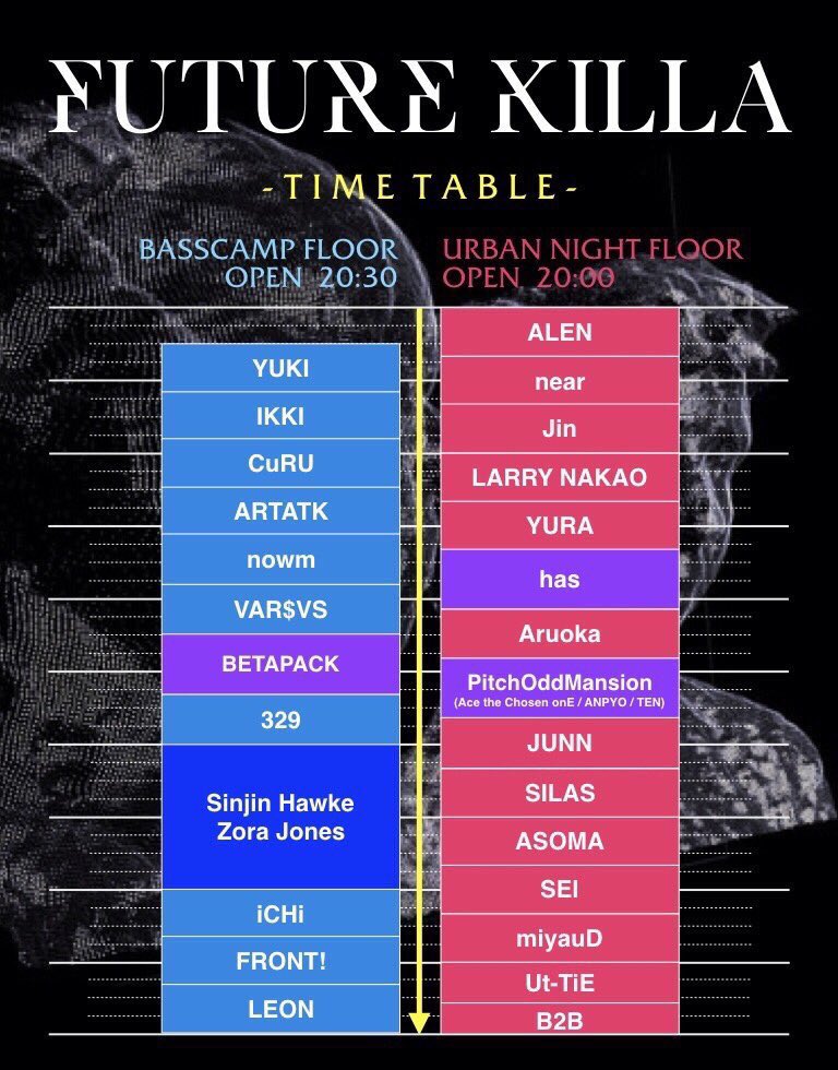 Asomotherfucker's tweet photo. ついに来週に迫ったFuture Killaですがタイムテーブル発表しました!
僕はガッツリゲストの裏ですが関係なくガシガシやります!
前売りチケットありますのでお気軽にご連絡くださいませ💯 #FK99 https://t.co/J7aeoHu47Y