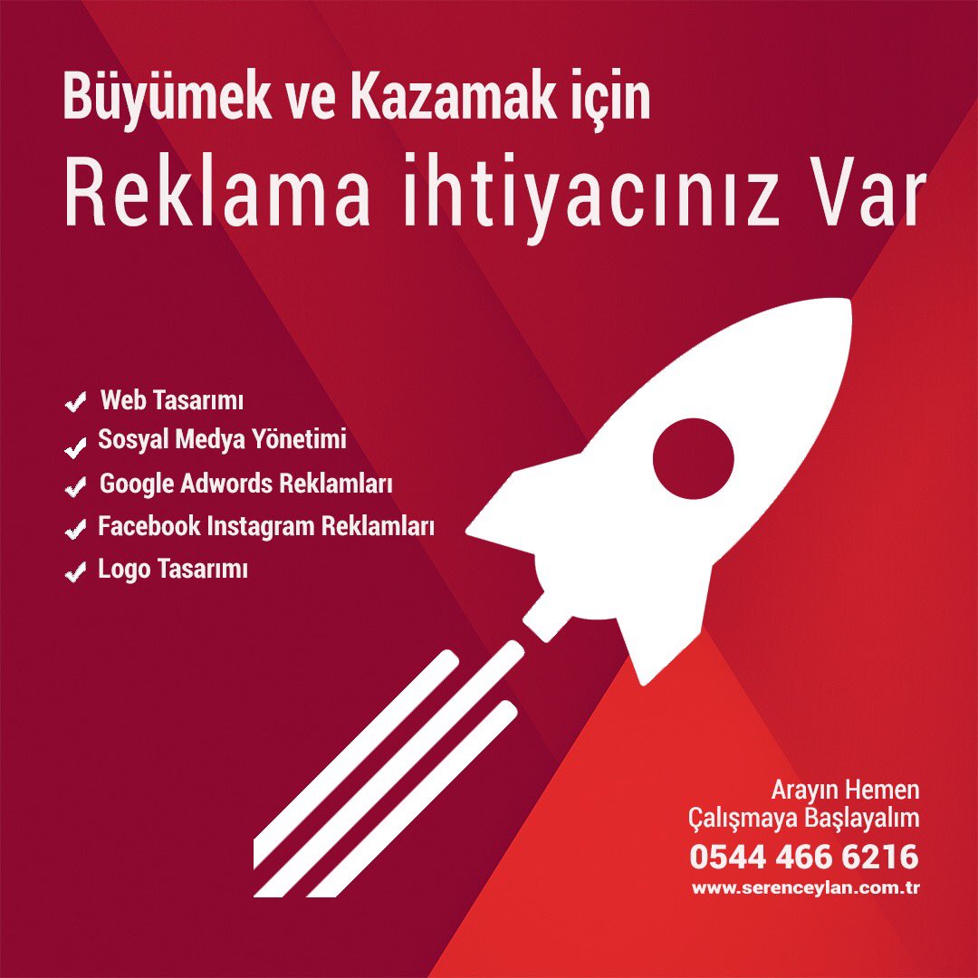 Büyümek ve Kazanmak için Reklama İhtiyacınız var. serenceylan.com.tr  05444666216
#webtasarim #sosyalmedya #googleadwords#dijitalreklam