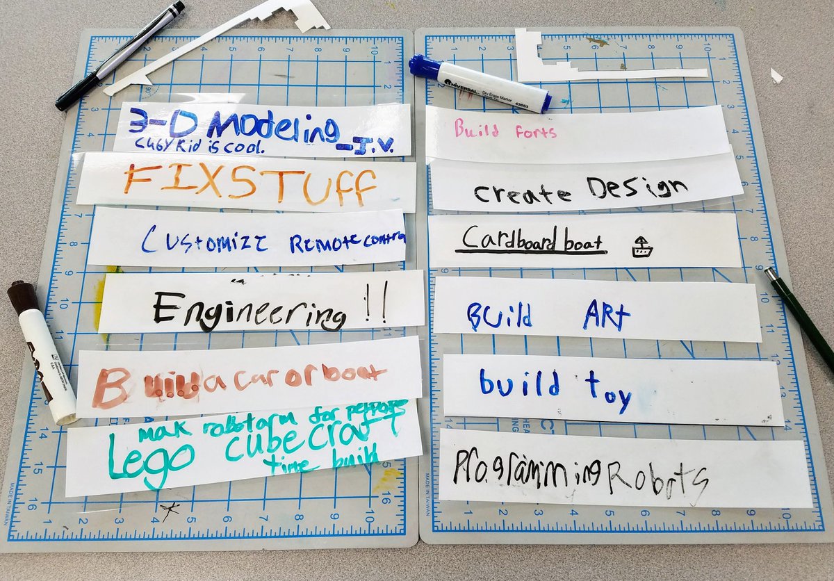NECMakerspace's tweet photo. Tons of #makerspace #brainstorming from our Ss!! Thrilled to see them excited to be back in the #NECMakerspace!!! #edchat287 #nec287 https://t.co/JR6ZlfaR9V