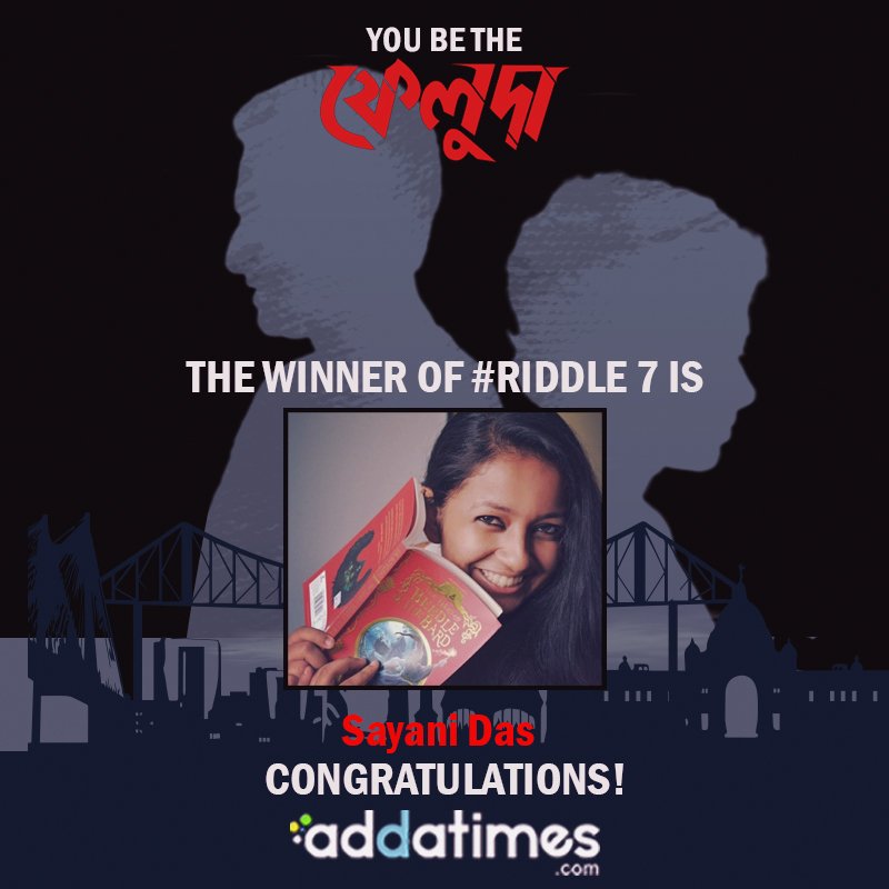 addatimes's tweet photo. The winner of Feluda #Riddle7 is #SayaniDas. Participants keep playing this weekend it'll be a double dhamaka #riddlechallenge! https://t.co/Zz2hgENYk8
