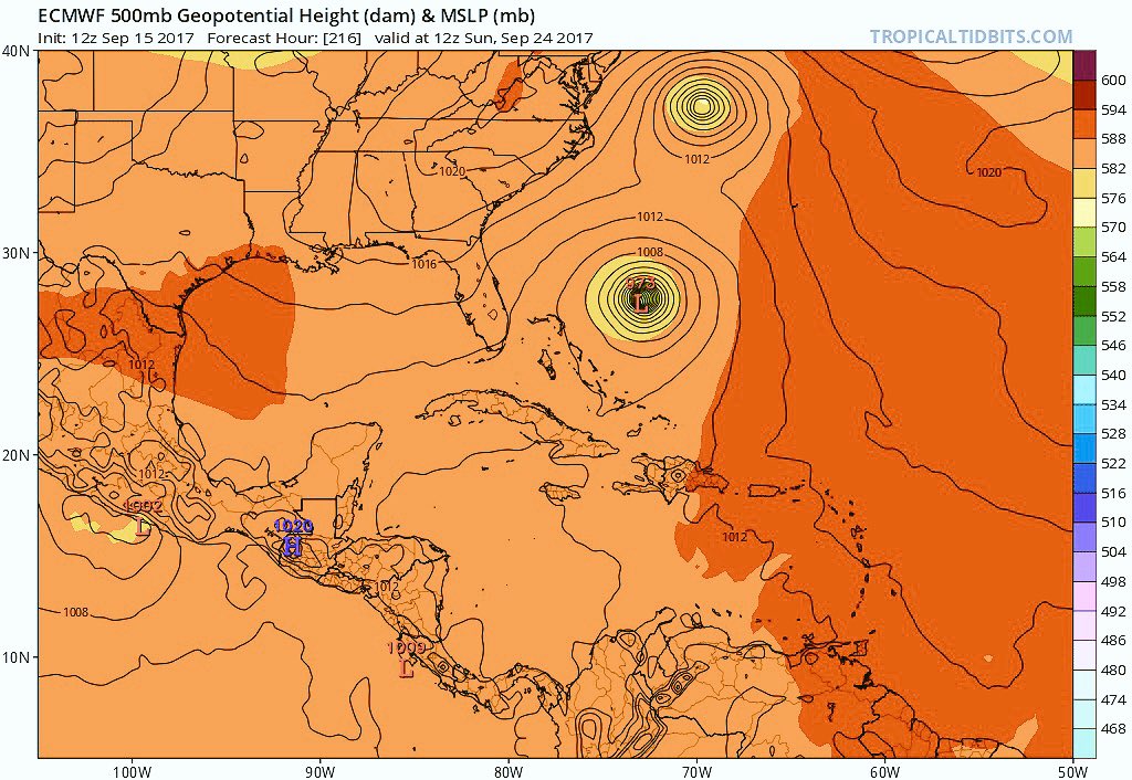 WeatherXwf's tweet photo. ECMWF sees #96L swing away harmlessly north after Puerto Rico on September 23 https://t.co/VodpbtzOuC