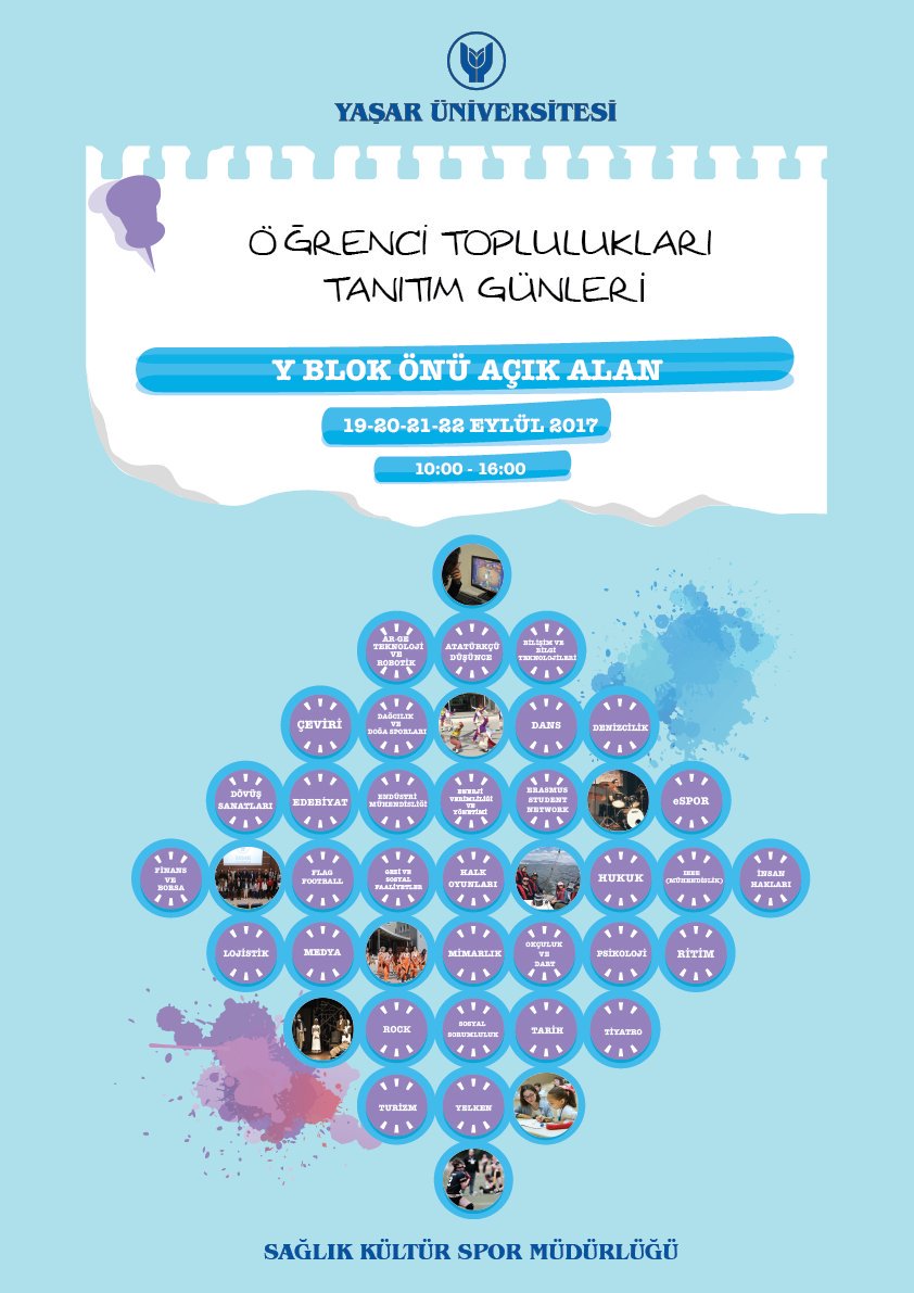 YasarUniv's tweet photo. 📢📢 Öğrenci Toplulukları Tanıtım Günleri'ne davetlisiniz. 👍 https://t.co/SaPLkjpfNY