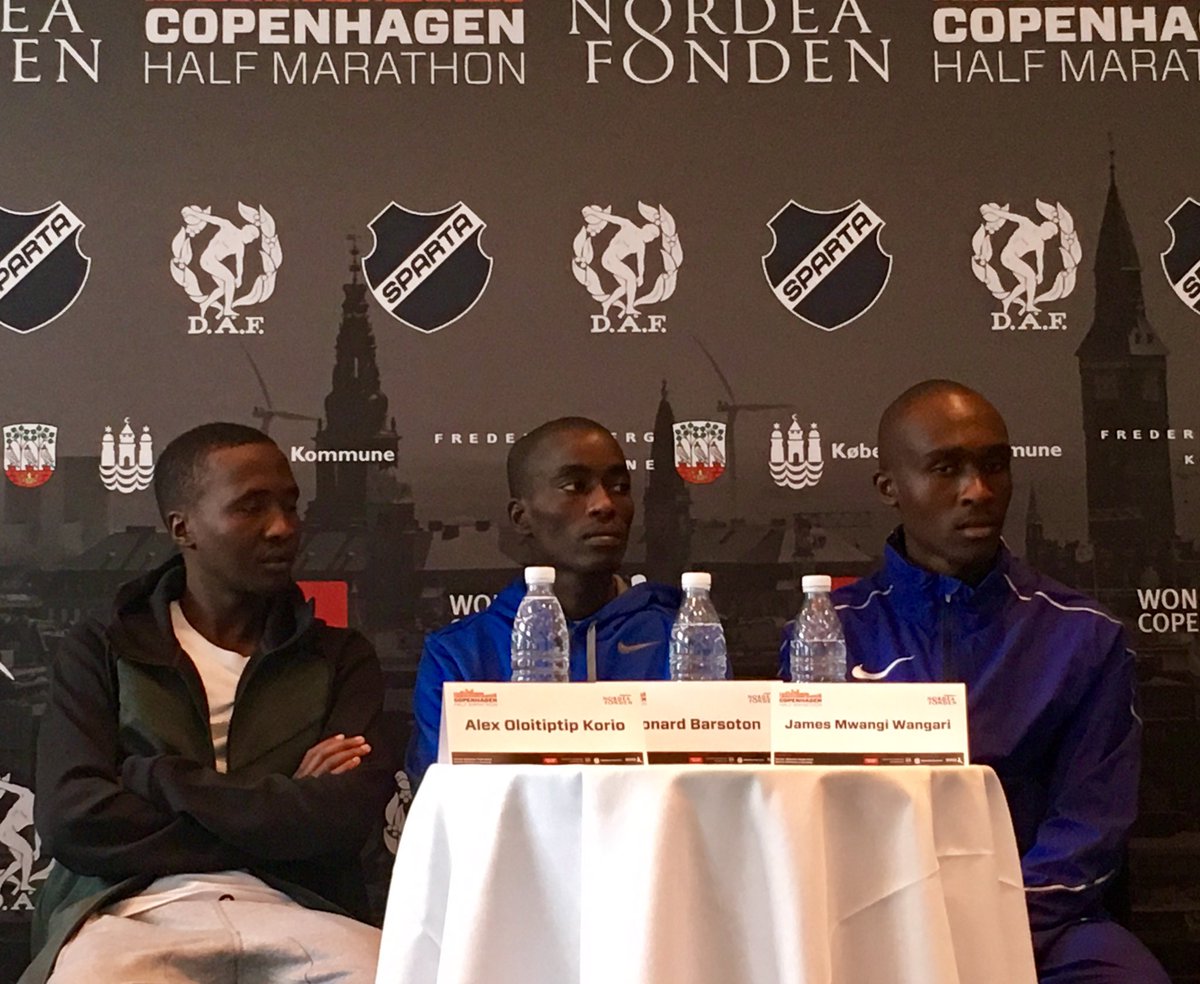 Jakla's tweet image. Press conference prior to tomorrow's @cphhalf. Last year's #1 James Mwangi Wangari ran 59.07 in bad conditions. Forecast: perfect conditions