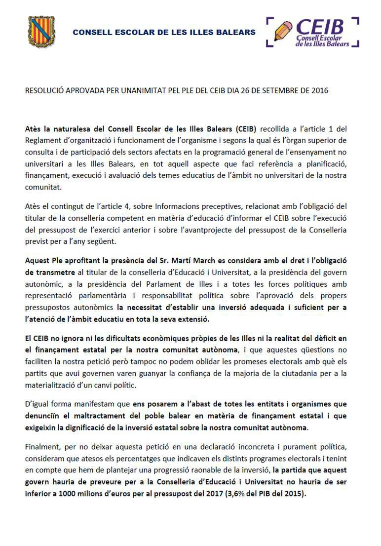 Per donar compliment a la resolució CEIB2016 aprovada per unanimitat #MÉSdeMIL