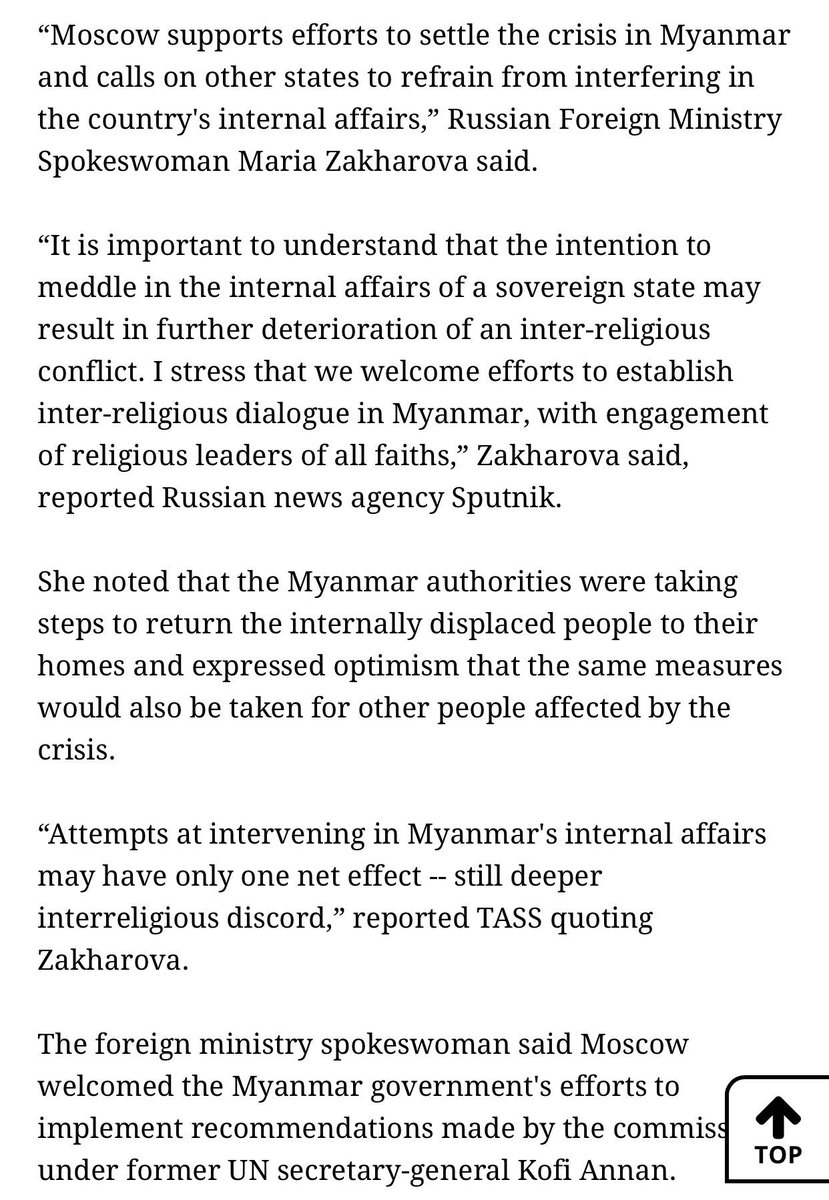 Russia Foreign Ministry :  Don't interfere in Myanmar's internal matters! 

#Rakhine #Myanmar #Russia