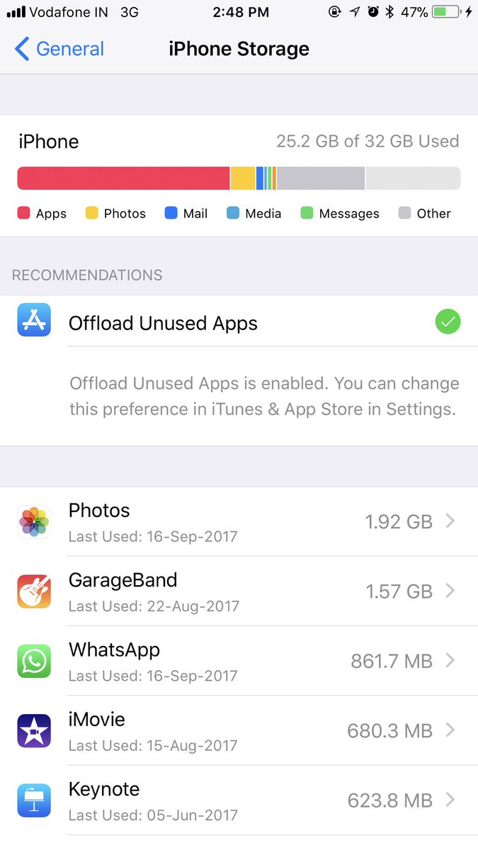 iMishraPS's tweet photo. Another great feature #ios11 offload unused apps https://t.co/TzTVw3jqwZ