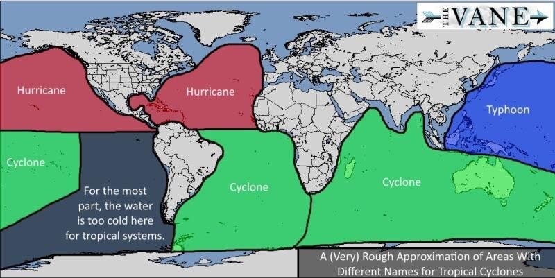 This #map helps me remember when to refer to a storm event as #hurricane #cyclone or #typhoon.  buff.ly/2juEoyC