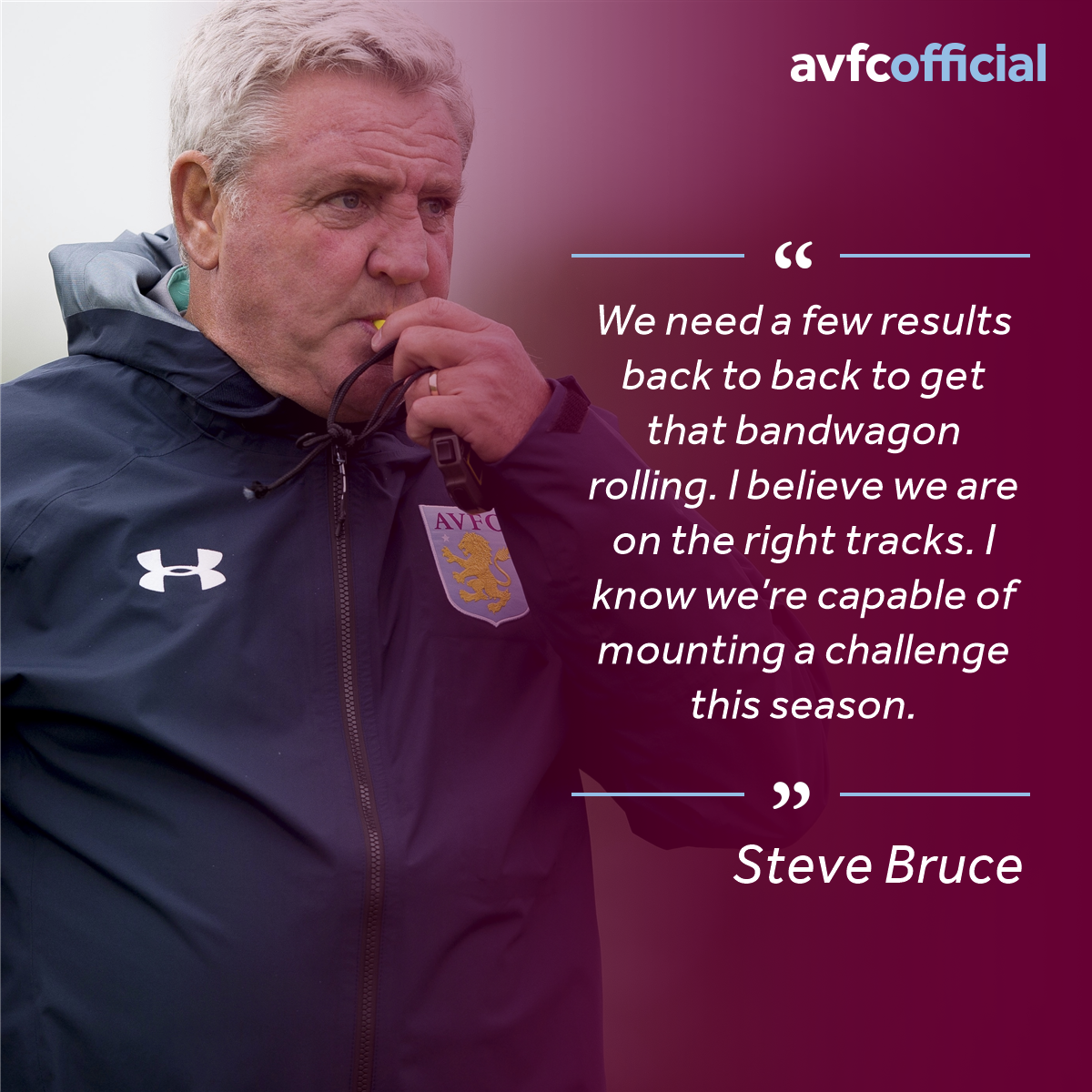 💬️⚽️ Bruce: We want that winning feeling…  #PartOfThePride #AVFC https://t.co/Y9vbI7kxiK