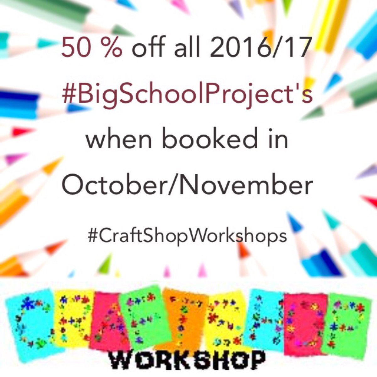 CraftShopWS's tweet photo. Would U like us to visit your child's school? @CraftShopWS are offering 50 % off all 2016/17 #BigSchoolProject's
when booked in Oct/Nov* https://t.co/qOYTD70gG8