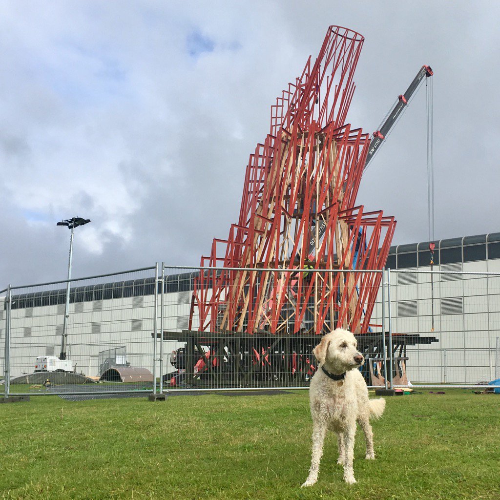 Jo_Warr's tweet photo. Mabel's run today included a quick inspection of the #TatlinsTower model going up outside @SainsburyCentre https://t.co/n9fYNN1CVh