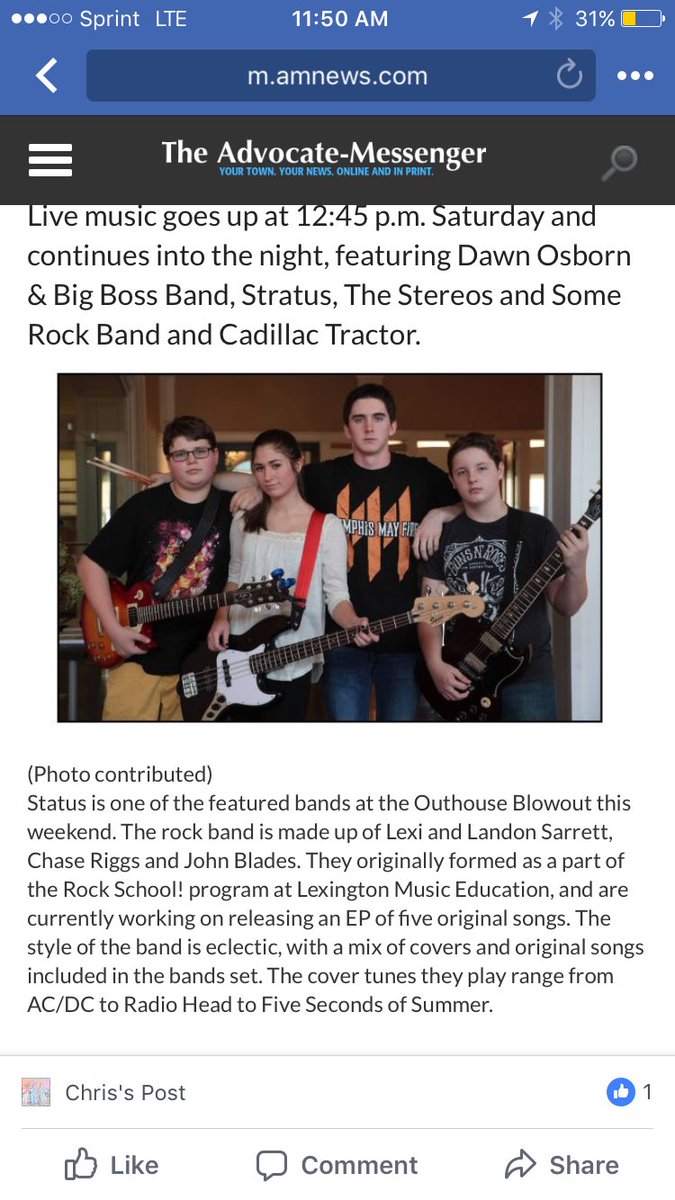 Pretty cool to be featured in the Advocate Messenger news for the show we're playing today!!