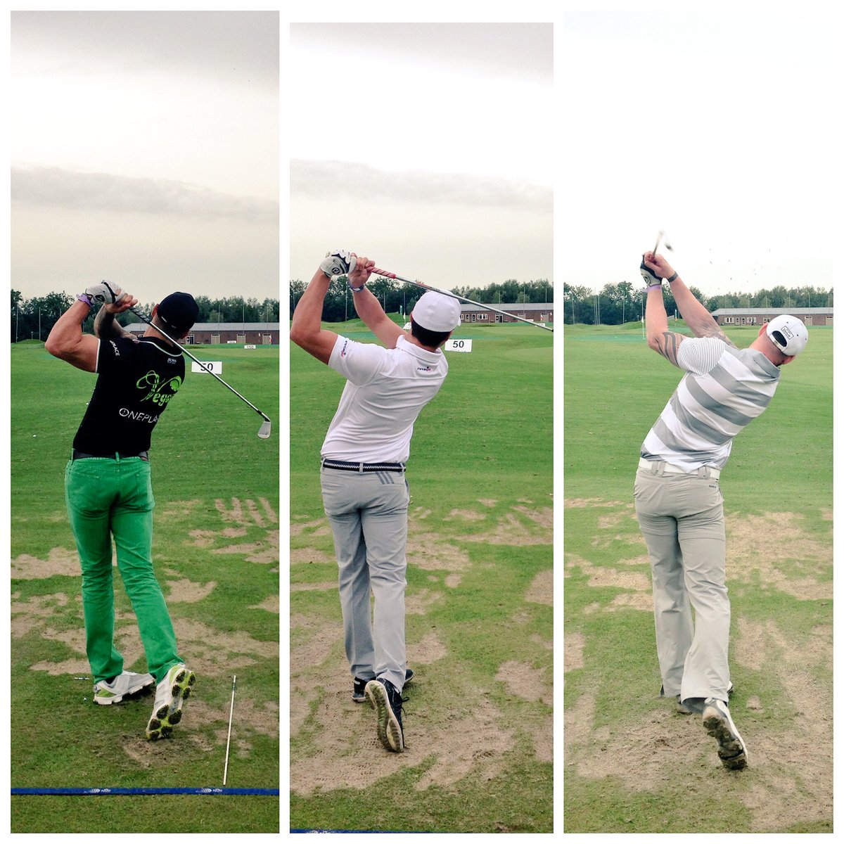 The LDET players <a href="/bradpearmain1/">Brad pearmain</a> <a href="/MattNicolleGolf/">MattNicolleGolf</a> &amp; @bryroberts92 warming up at the range before the exhibition!