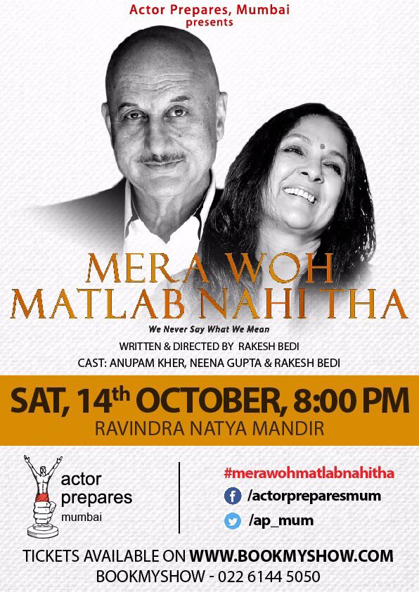 Actor Prepares Mum (@ap_mum) on Twitter photo India's most loved play is back! Rolling out the red carpet for our next show on 14th Oct at #RavindraNatyaMandir. Tickets on <a href="/bookmyshow/">BookMyShow</a> India's most loved play is back! Rolling out the red carpet for our next show on 14th Oct at #RavindraNatyaMandir. Tickets on <a href="/bookmyshow/">BookMyShow</a>