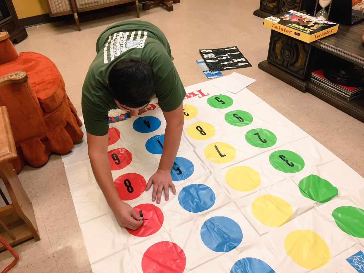baswatteam's tweet photo. Getting our Twister on as we develop another clue for our '70s #escaperoom! #edtech #Entrepreneurship @RWScholars @EdCorps #baswatteam https://t.co/QMD4WbOnFw