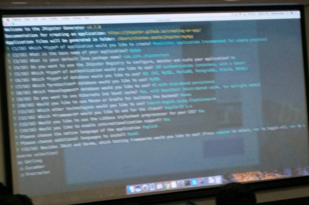 mehtadhaval07's tweet image. Creating a prod ready #SpringBoot and #AngularJS application is as easy as answering a few questions @java_hipster #AhmedabadJavaMeetup