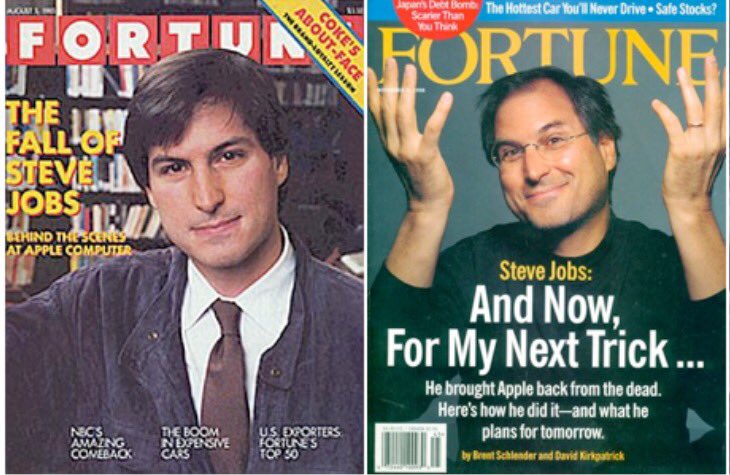 On this day in 1985:

Steve Jobs resigns as Apple Chairman

On this day in 1997:

Jobs returns as Apple CEO

Fortune covers (1985 &amp; 1998):