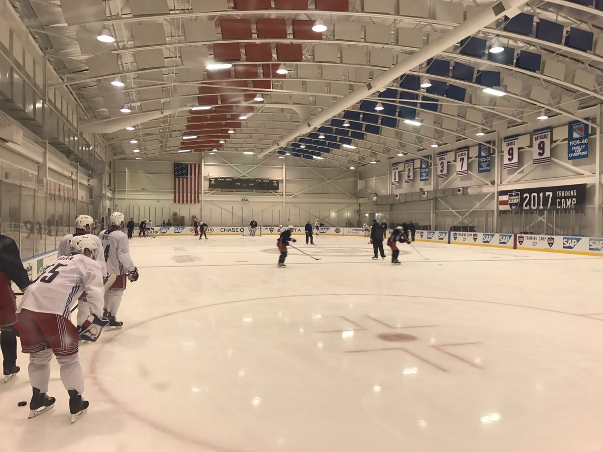 Group 1 on the ice at #NYRTC, including Lundqvist, McDonagh, Zuccarello, Kreider, Skjei and Zibanejad. https://t.co/ibsyLs5TFm