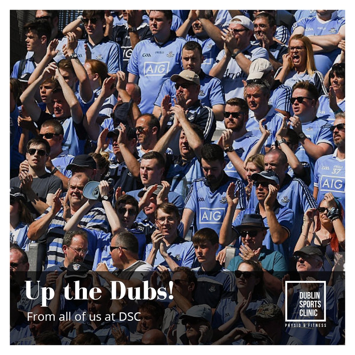 Dubsportsclinic's tweet photo. We are in Dublin's corner this weekend. Best of luck this Sunday from the DSC Team. #COYBIB #Upthedubs #Dublin #lovindublin https://t.co/bkUFYtqEz1