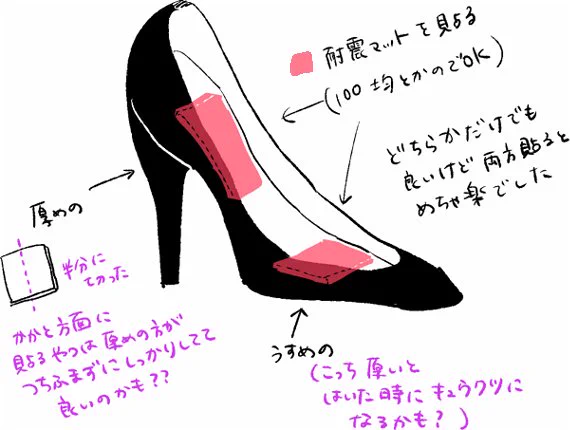 ヒールを履く人は試してみて！ヒールに耐震マットを貼ると楽！