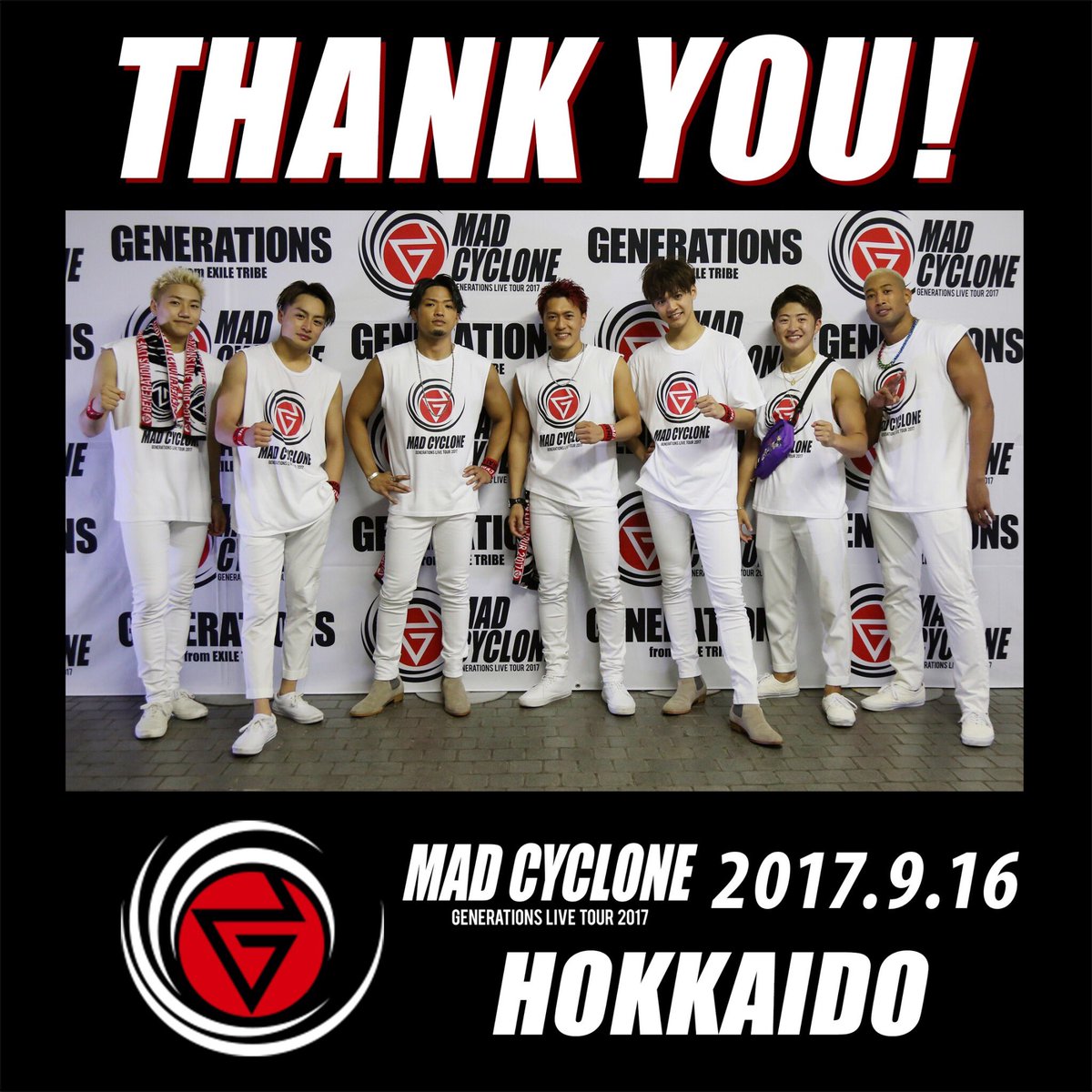 GENERATIONS_75's tweet photo. GENERATIONS LIVE TOUR 2017"MAD CYCLONE"
北海道公演初日が無事終了しました‼️
皆さんありがとうございました✨
明日2日目も盛り上がっていきましょう🙌🏻

#GENERATIONS
#MADCYCLONE https://t.co/ALBV16QYQt