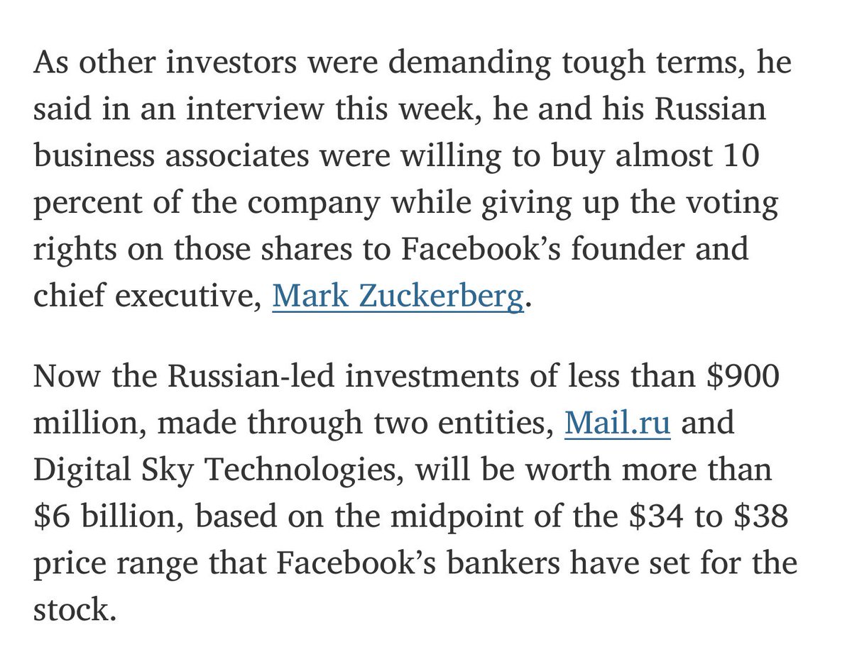 43/ What did Alisher Usmanov get in exchange for the cash Zuckerberg needed to make it to an IPO? #2016Election? https://mobile.nytimes.com/2012/05/16/technology/a-russian-facebook-bet-pays-off-big.html