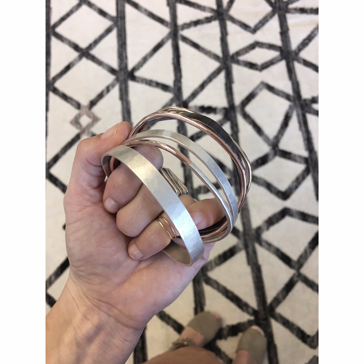 Square bangles are in the house! 🔲🔶Come try some on, my friends. We are here 'til 7pm. 1406 Valencia. See you soon!