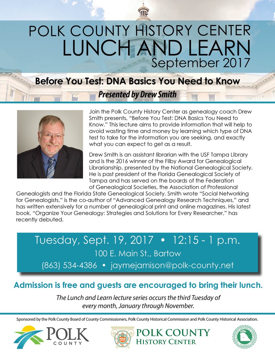 Lunch &amp; Learn Tues 9/19 12:15pm DNA testing for genealogy research